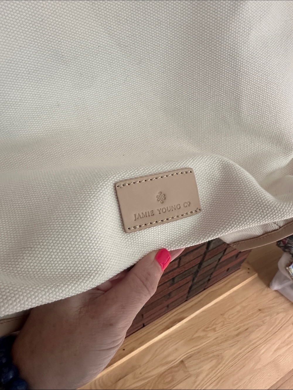 Jamie Young Cream Canvas Tote with Tan Leather Handles - Picture 2 of 9